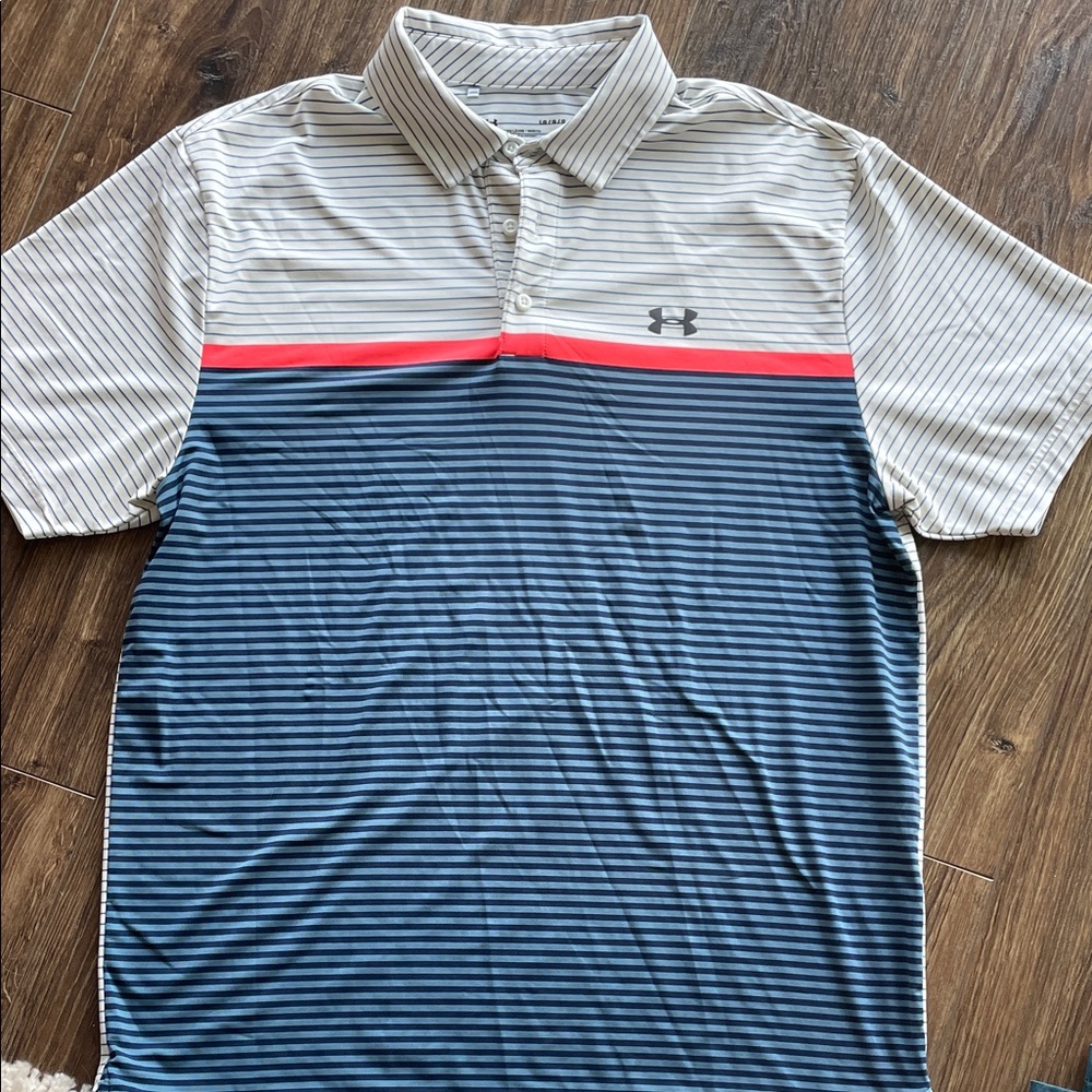 Under Armour Men's Polo Shirt - Navy, White, and Orange
